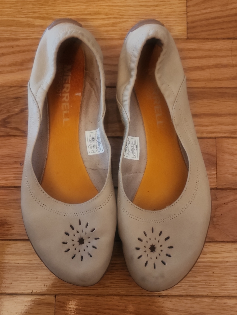 Merrell Vibram Barefoot Women's Tan Leather Ballet Flats with Orange Insole